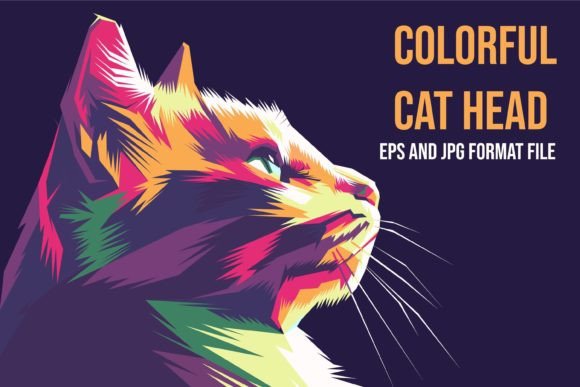 Download Colorful Cat Head Illustration - Colorful Collection